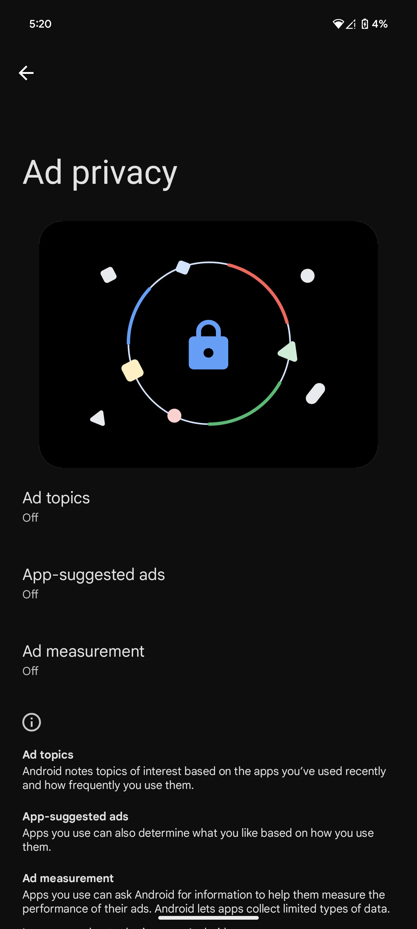 Tùy chọn tắt quảng cáo cá nhân hóa trong menu cài đặt Android