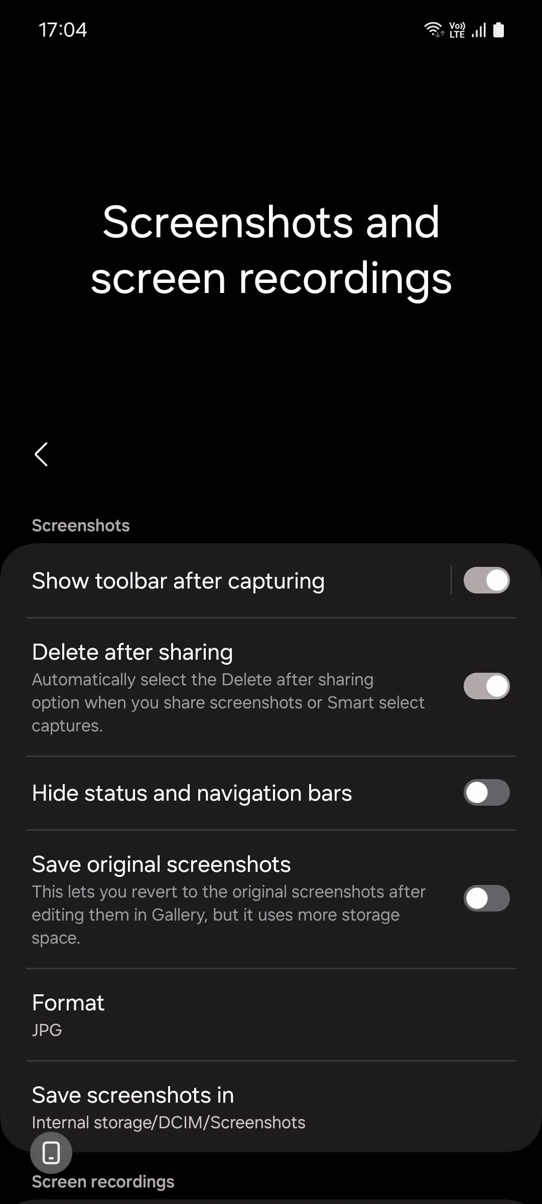 Tùy chọn tự động xóa ảnh chụp màn hình trong cài đặt Samsung One UI 6.1