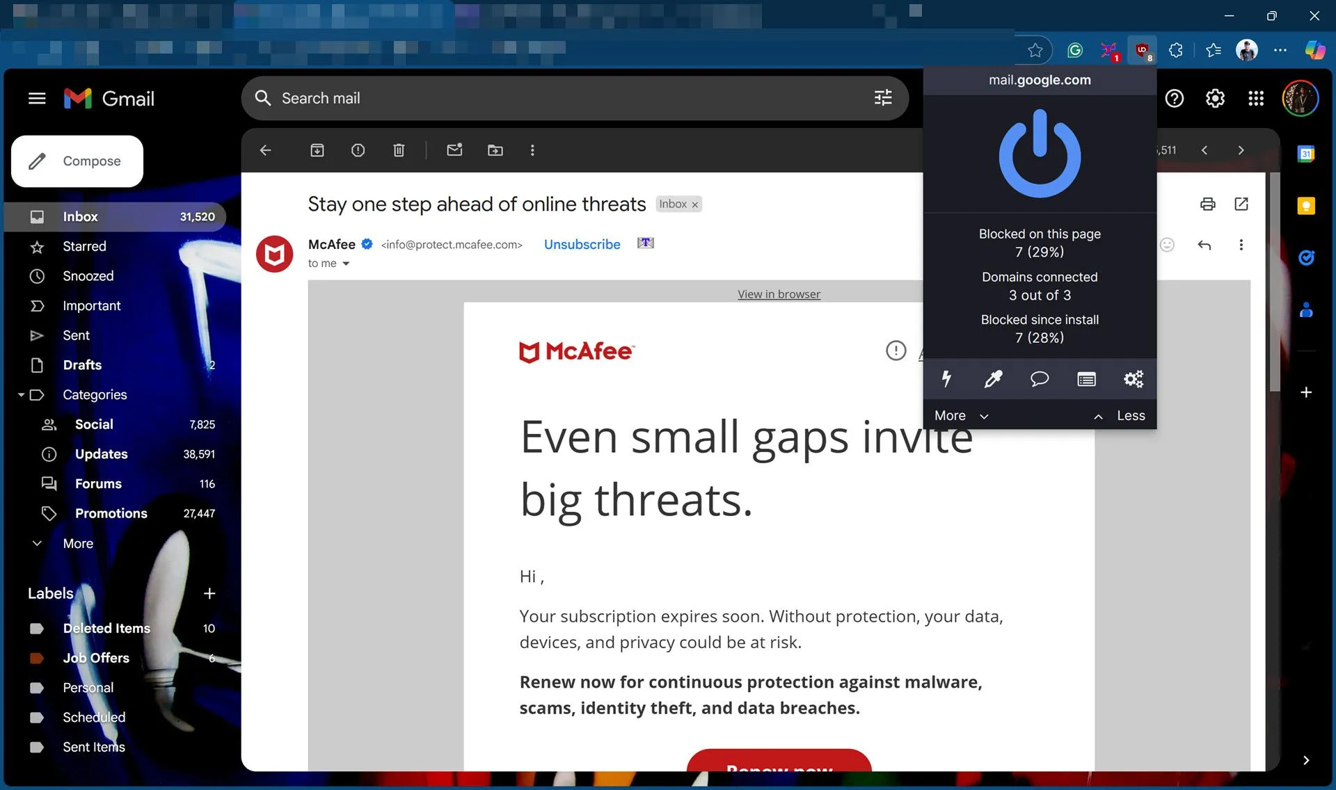 uBlock Origin chặn pixel theo dõi trong email