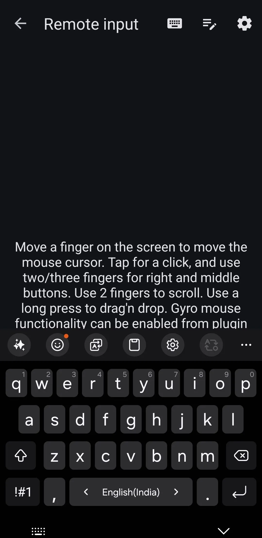 Ứng dụng KDE Connect trên điện thoại Android với bàn phím ảo, cho phép người dùng điều khiển và nhập văn bản từ xa vào máy tính.