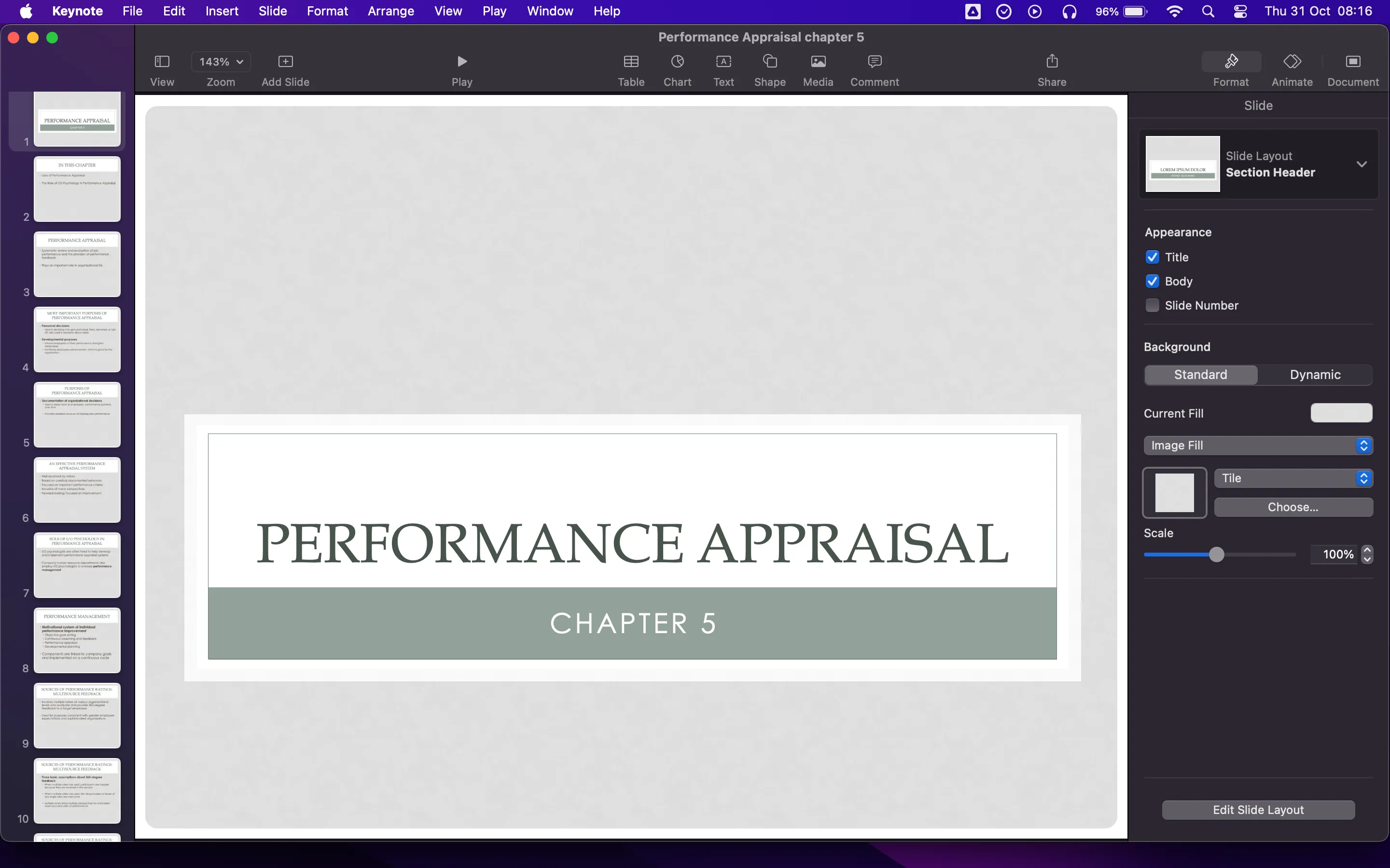 Ứng dụng Keynote của Apple trên macOS đang trình chiếu một slide thuyết trình với thiết kế chuyên nghiệp.
