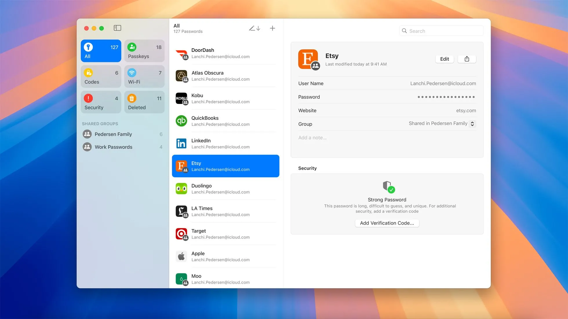 Ứng dụng Passwords của Apple đang hoạt động trên macOS Sequoia, giúp tạo và quản lý mật khẩu mạnh