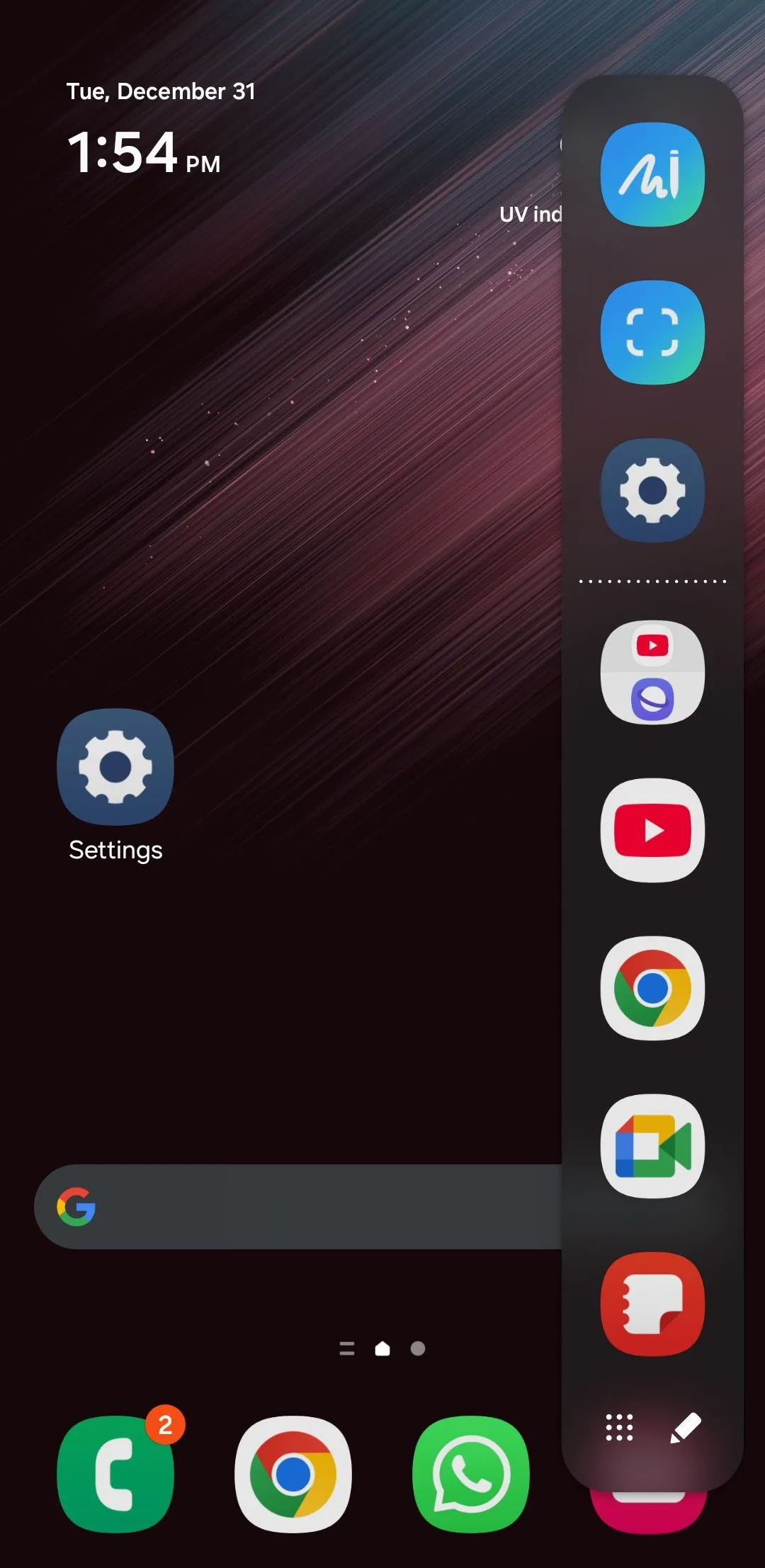 Ứng dụng Samsung Notes truy cập từ bảng điều khiển Edge Panel
