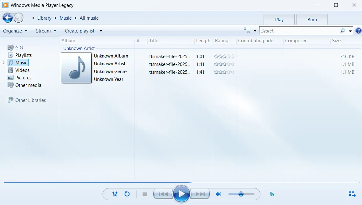 Ứng dụng Trình Phát Media Cổ Điển (Windows Media Player Legacy) trên Windows 11 với giao diện quen thuộc