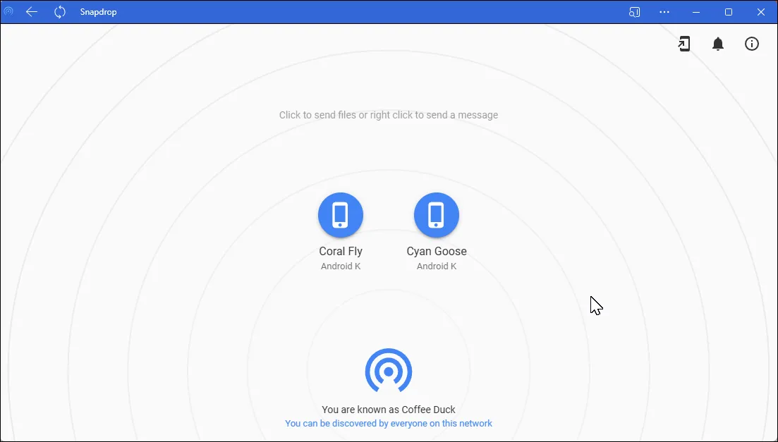 Ứng dụng web Snapdrop trên Microsoft Edge trong Windows 11 hiển thị hai thiết bị đã phát hiện