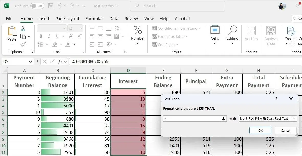 Ví dụ minh họa cách áp dụng định dạng có điều kiện trong Excel