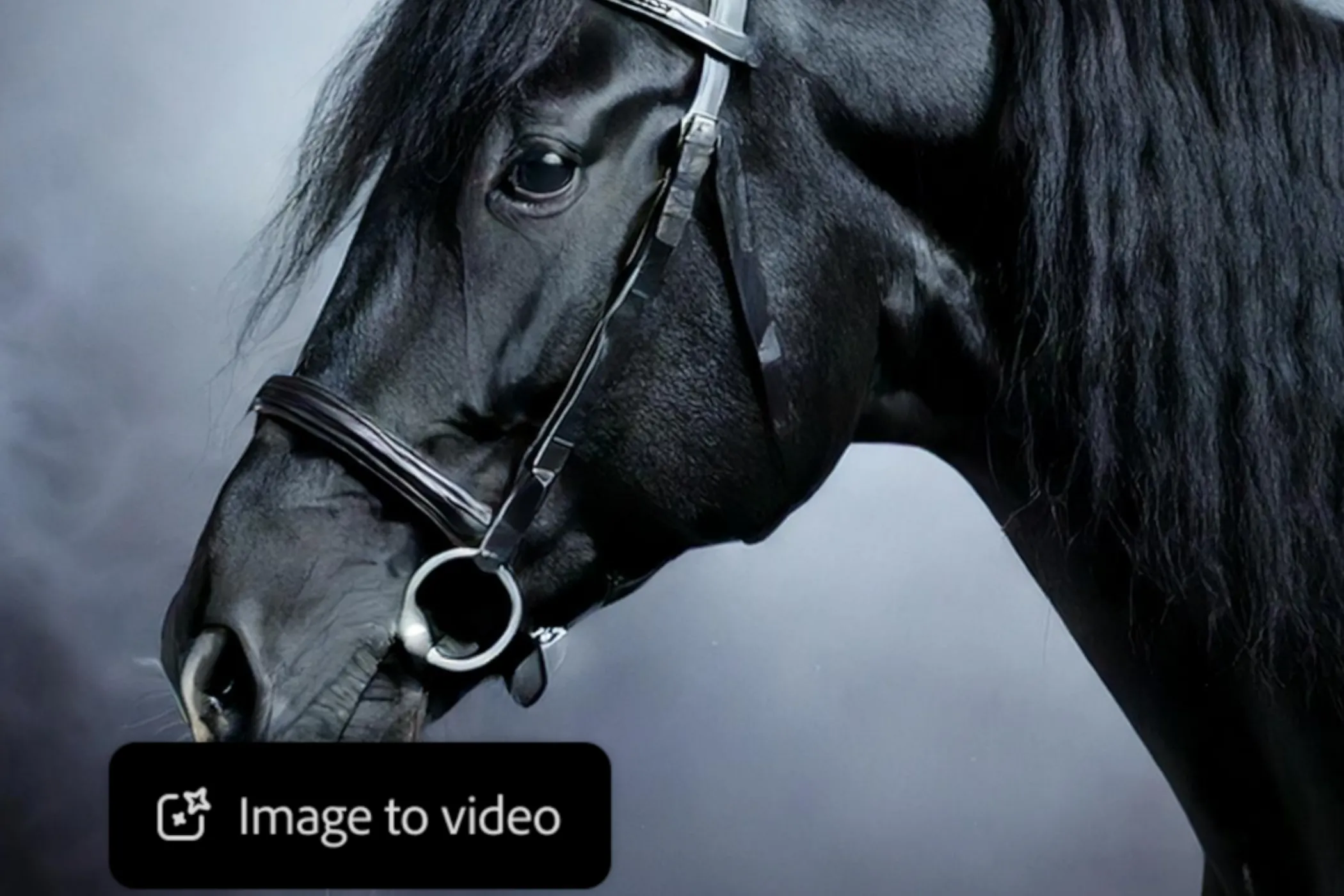 Ví dụ tính năng chuyển văn bản thành video của Adobe Firefly với cảnh ngựa trong sương mù