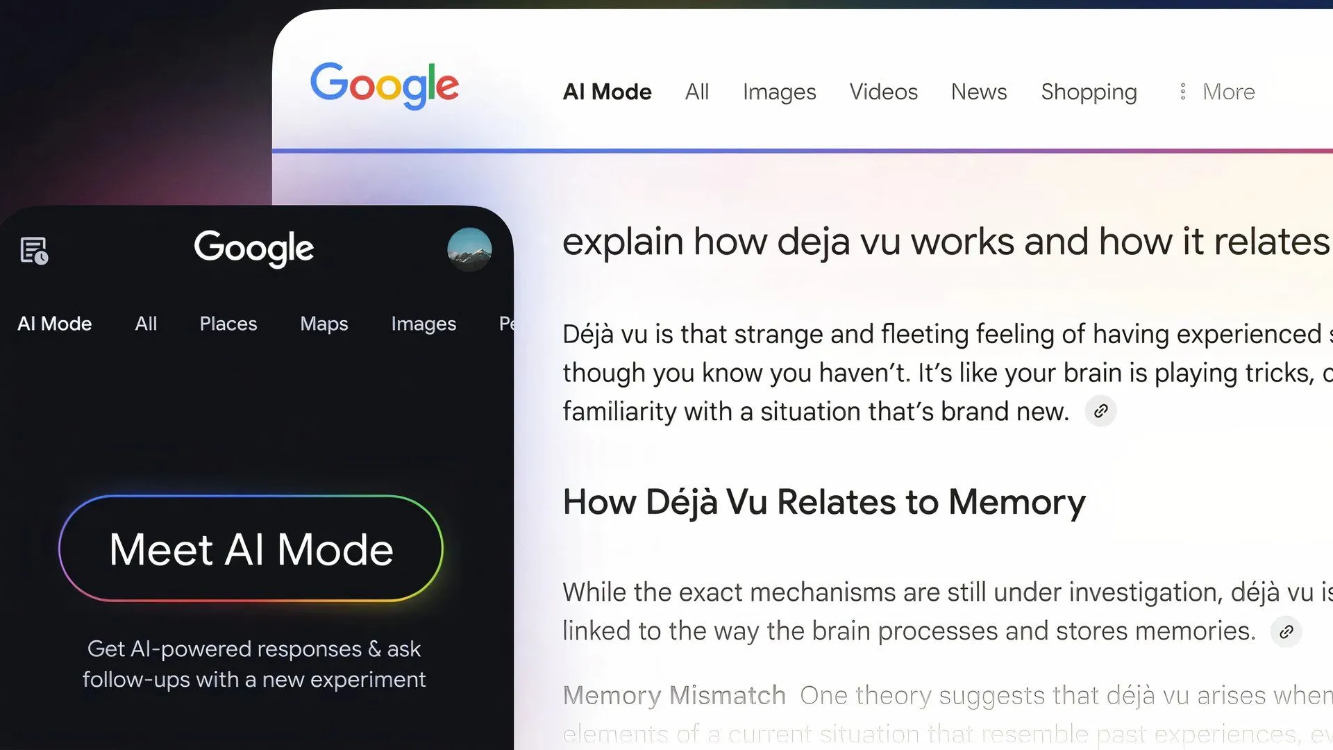 Ví dụ về giao diện tìm kiếm Google với tab Chế độ AI mới xuất hiện