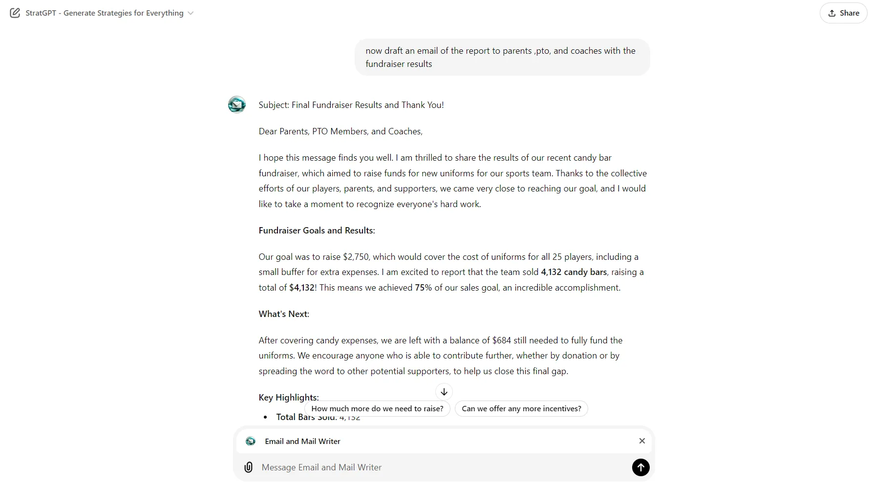 Ví dụ về một email được tạo tự động thông qua công cụ trí tuệ nhân tạo (AI) GPT