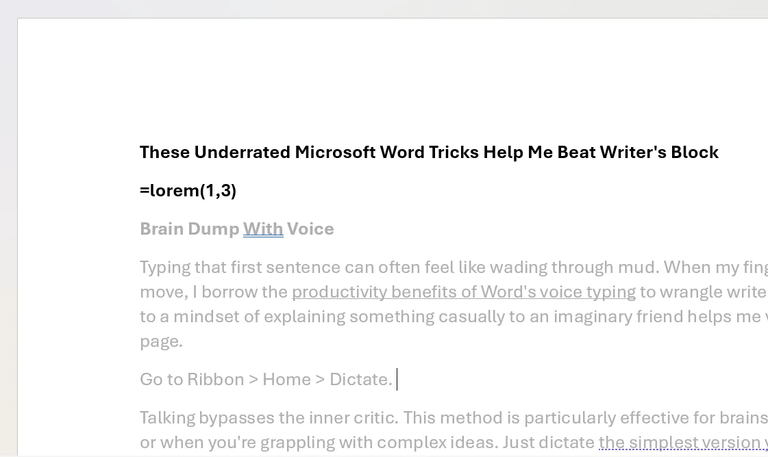 Ví dụ về văn bản giữ chỗ Lorem Ipsum được chèn trong tài liệu Microsoft Word, minh họa cách tạo nhanh bản nháp mà không cần nội dung thực.