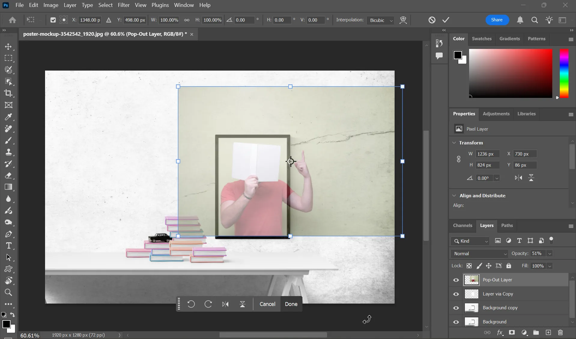 Vị trí ảnh pop-out trong Photoshop