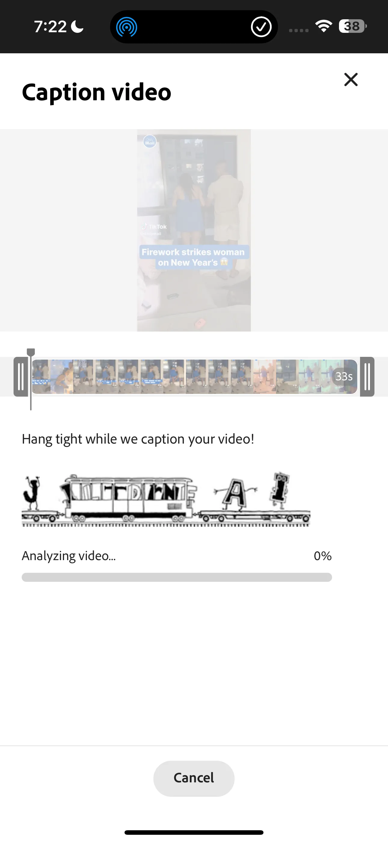 Video đang được Adobe Express xử lý để tự động tạo phụ đề