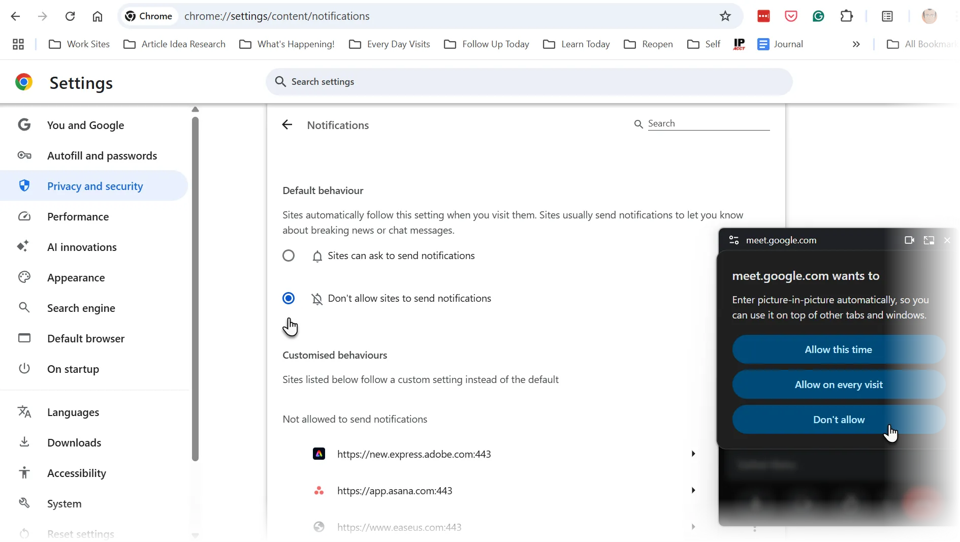 Vô hiệu hóa thông báo trong Chrome để làm việc đơn nhiệm