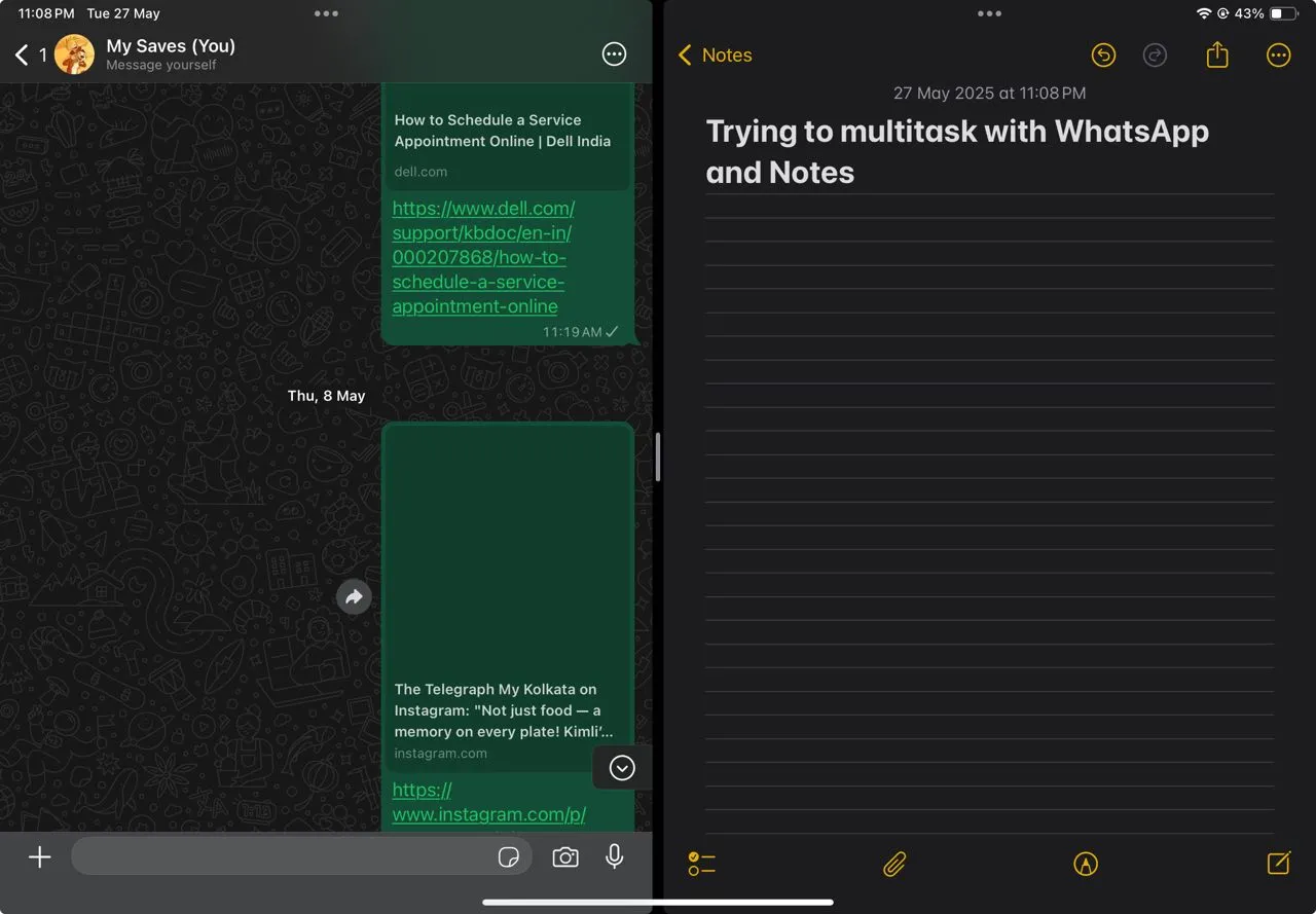 WhatsApp hoạt động với tính năng Split View trên iPad để đa nhiệm