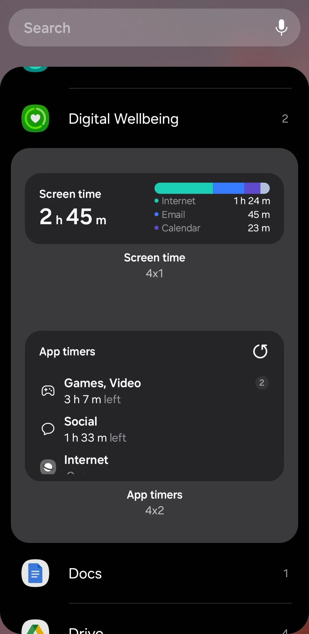 Widget Digital Wellbeing trên Android hiển thị thời gian sử dụng màn hình và ba ứng dụng được sử dụng nhiều nhất