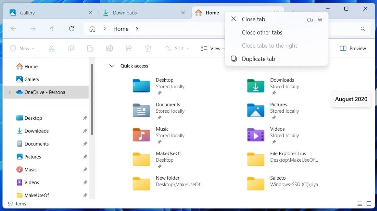 Windows 11 File Explorer với các tab đang mở, minh họa hệ thống tổ chức phân cấp và giao diện dễ sử dụng.