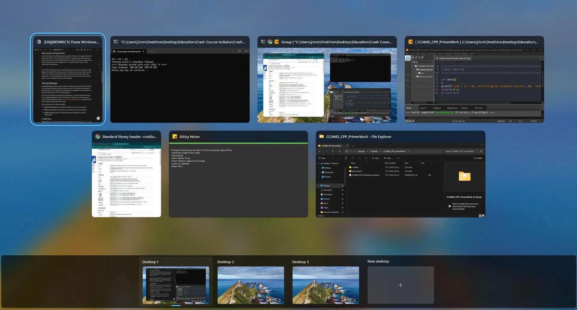 Xem tất cả cửa sổ và màn hình ảo đang mở với Task View