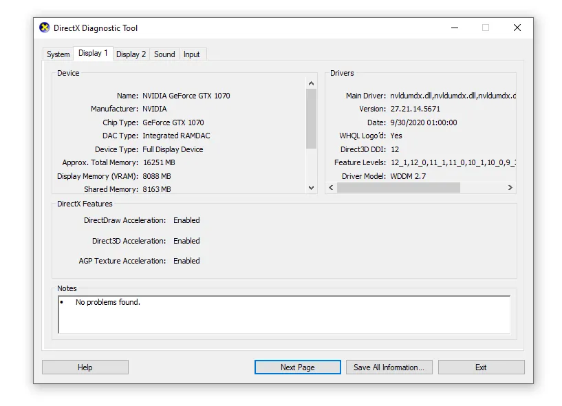 Xem thông tin card đồ họa (GPU) qua công cụ Dxdiag trong Windows