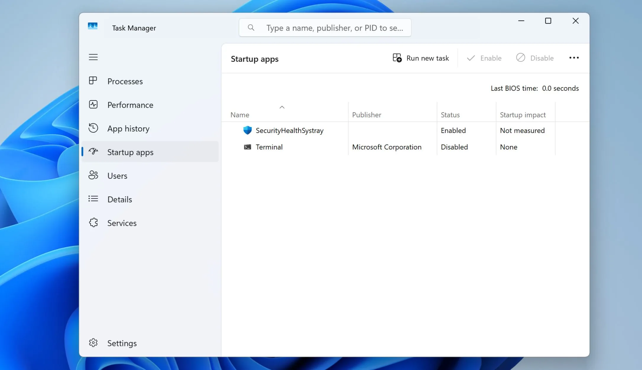 Xem trang ứng dụng khởi động trong Windows 11