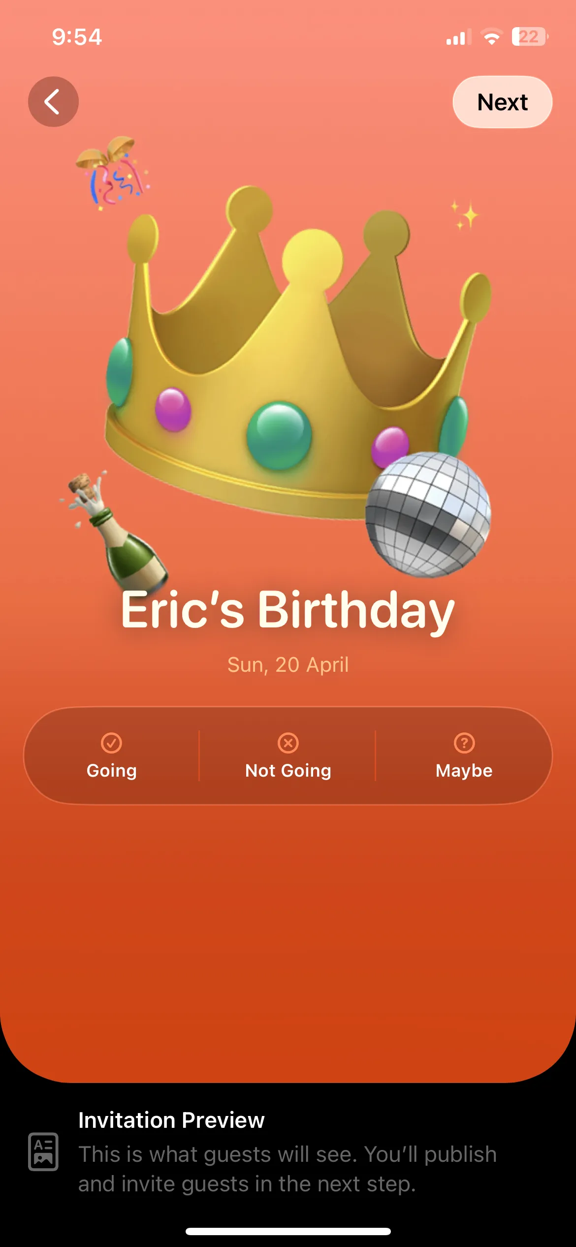 Xem trước thiệp mời kỹ thuật số trong ứng dụng Apple Invites trên iPhone