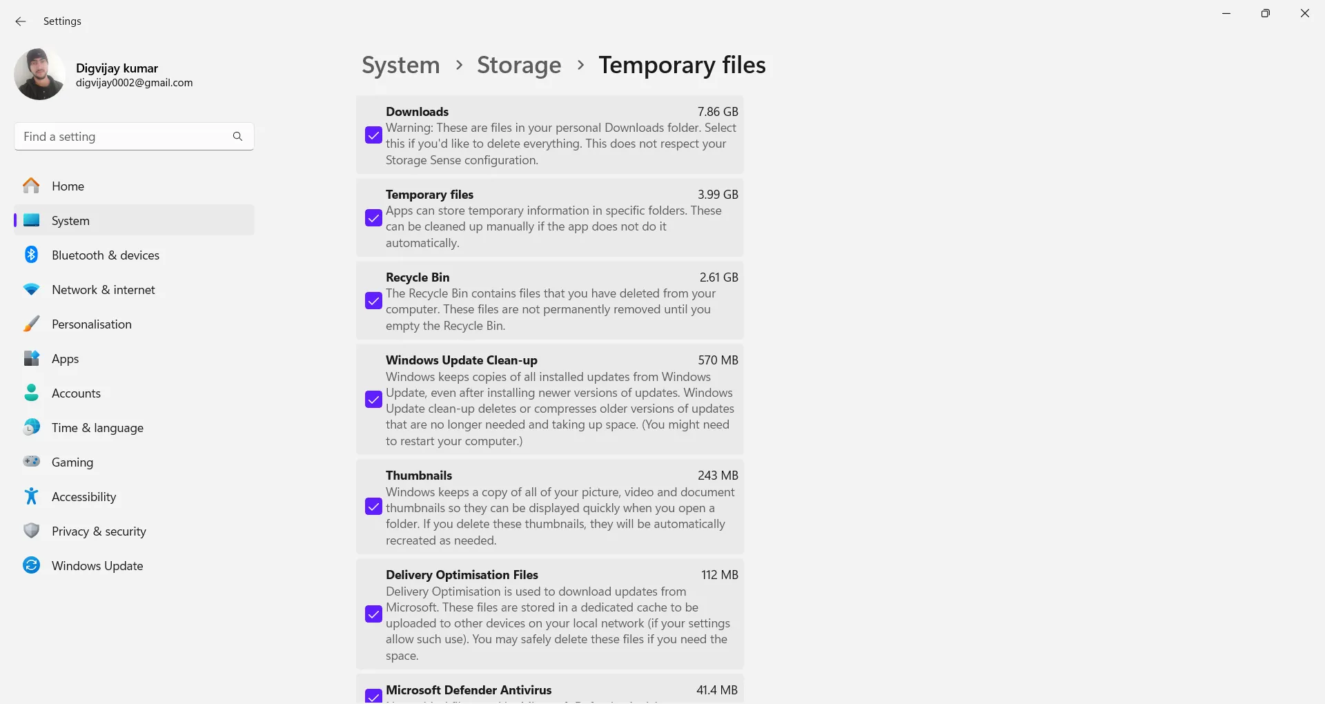 Xóa ảnh thumbnail từ Cài đặt Windows