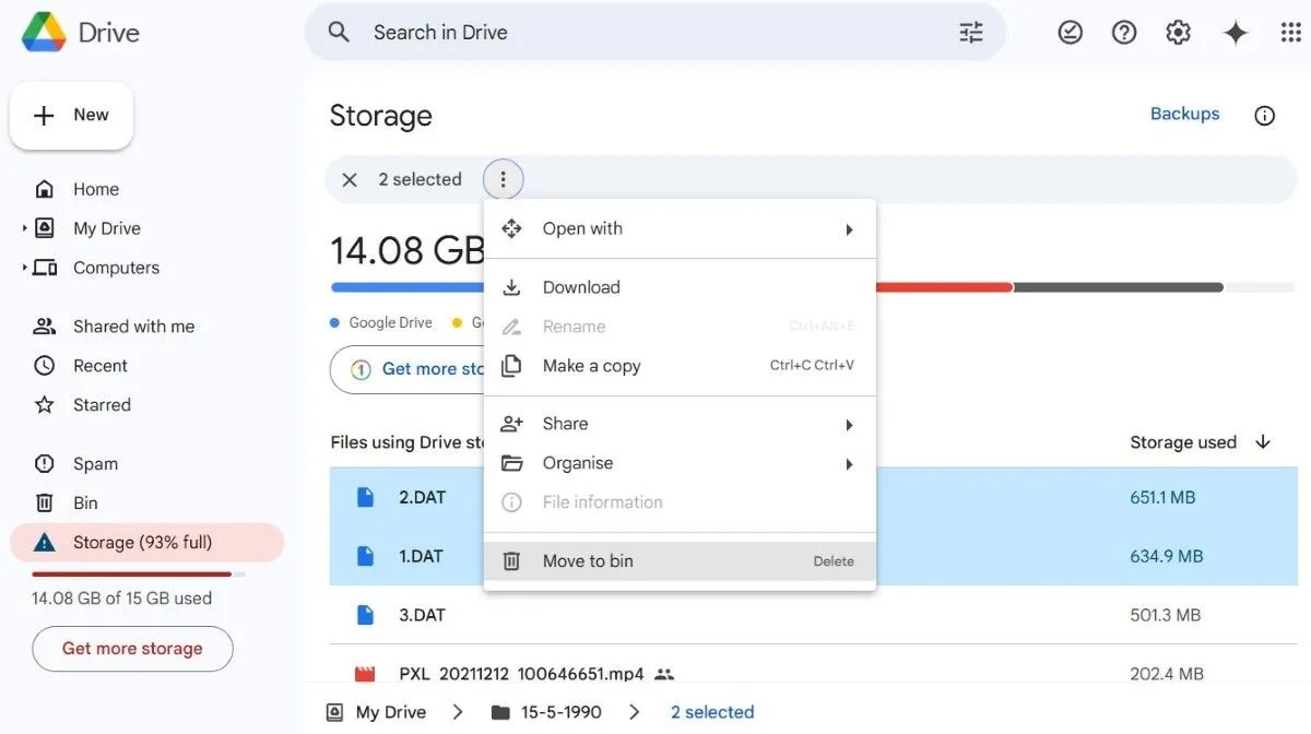Xóa các tệp có dung lượng lớn trong Google Drive