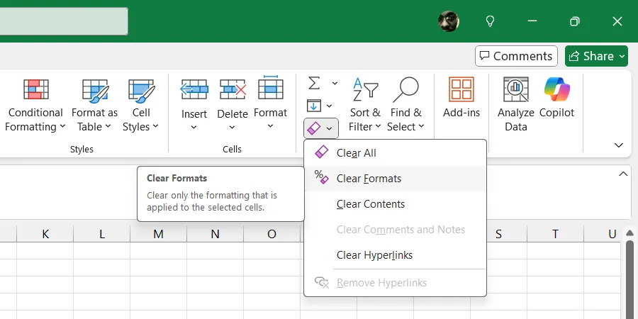 Xóa định dạng không mong muốn trong bảng tính Excel
