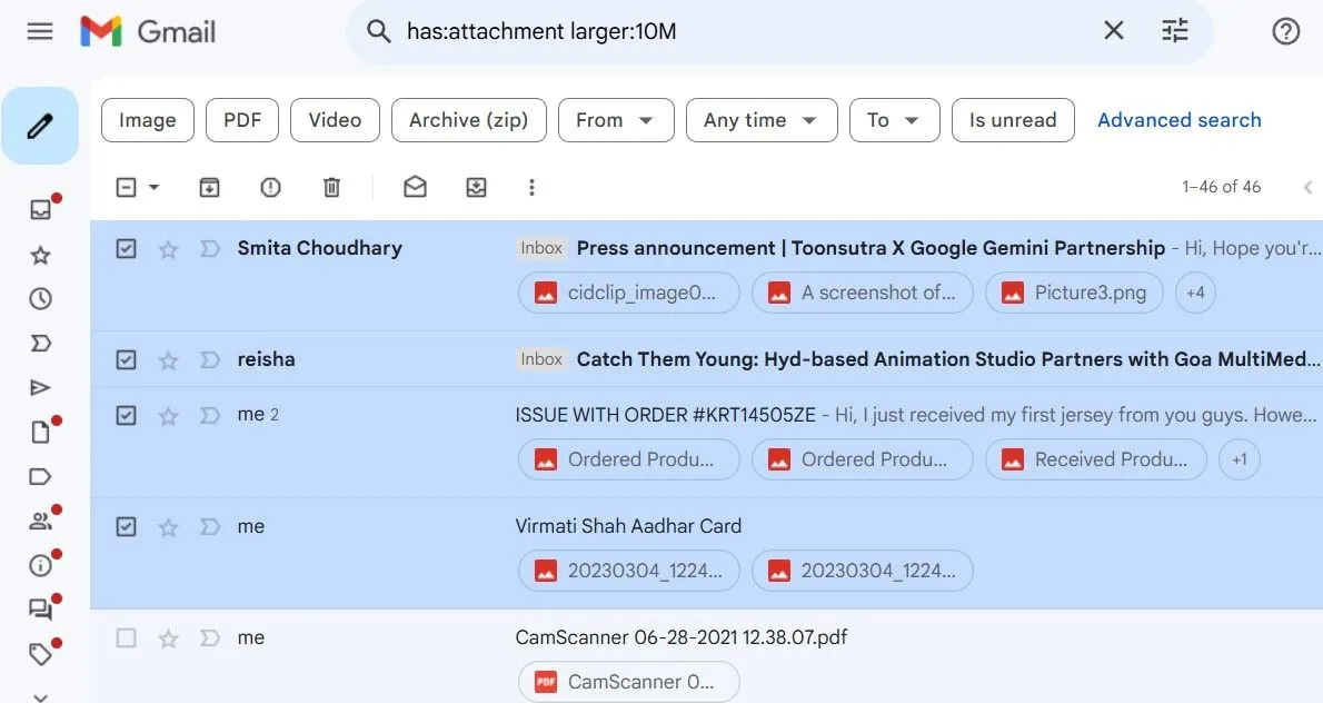 Xóa email có dung lượng lớn trong Gmail