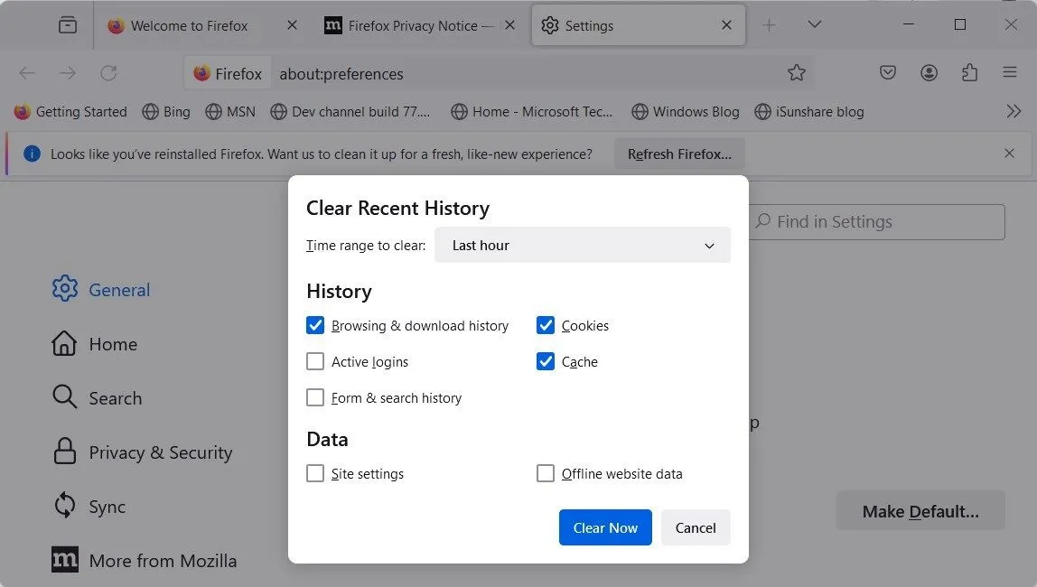 Xóa lịch sử duyệt web và cookies trên trình duyệt Mozilla Firefox