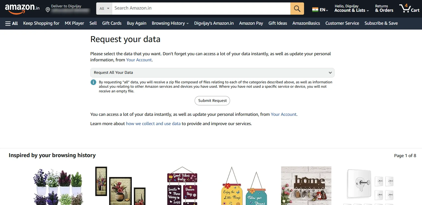 Yêu cầu và tải về toàn bộ dữ liệu cá nhân của bạn từ Amazon