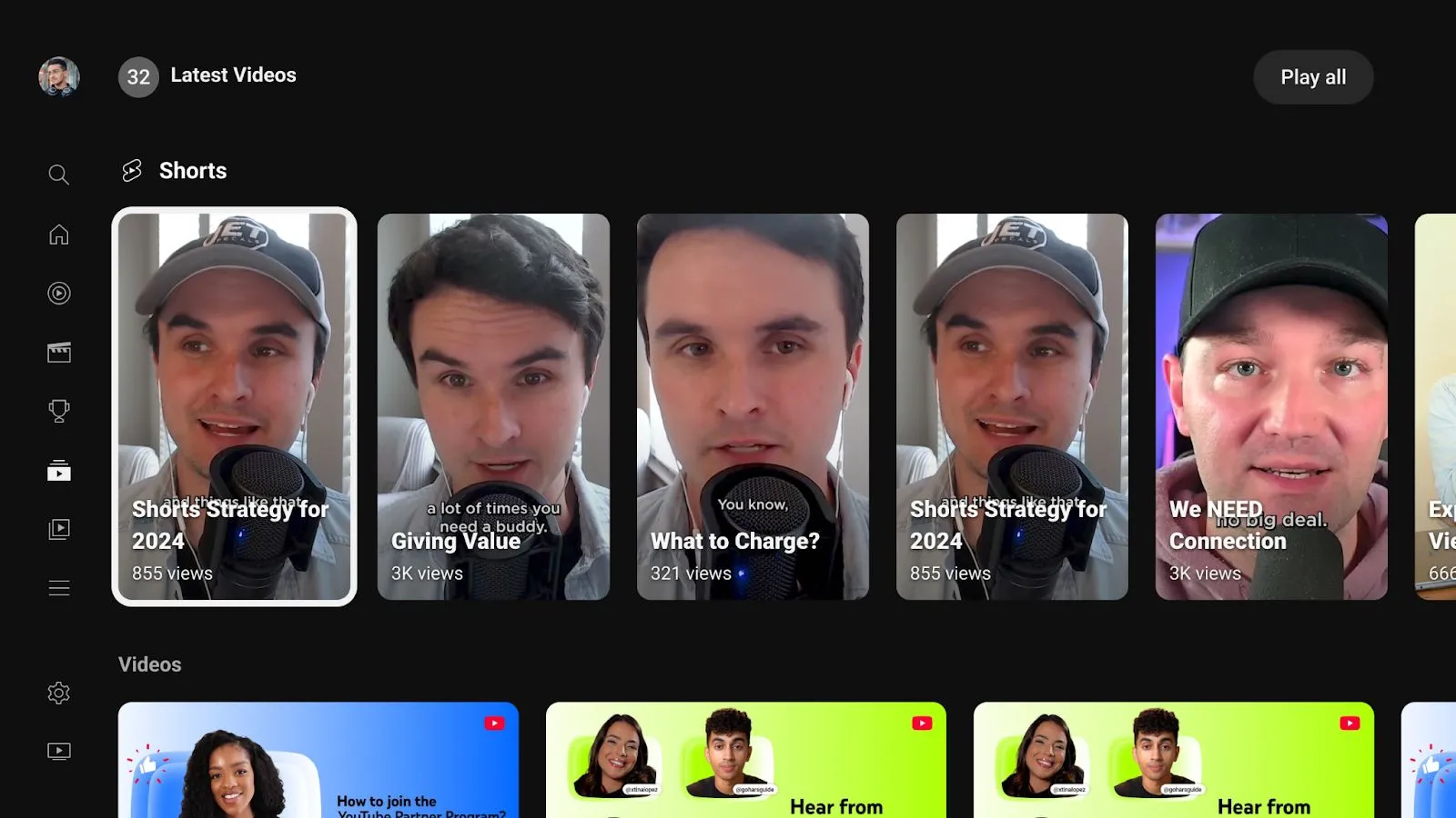 YouTube Shorts trên ứng dụng YouTube TV với nhiều kệ nội dung